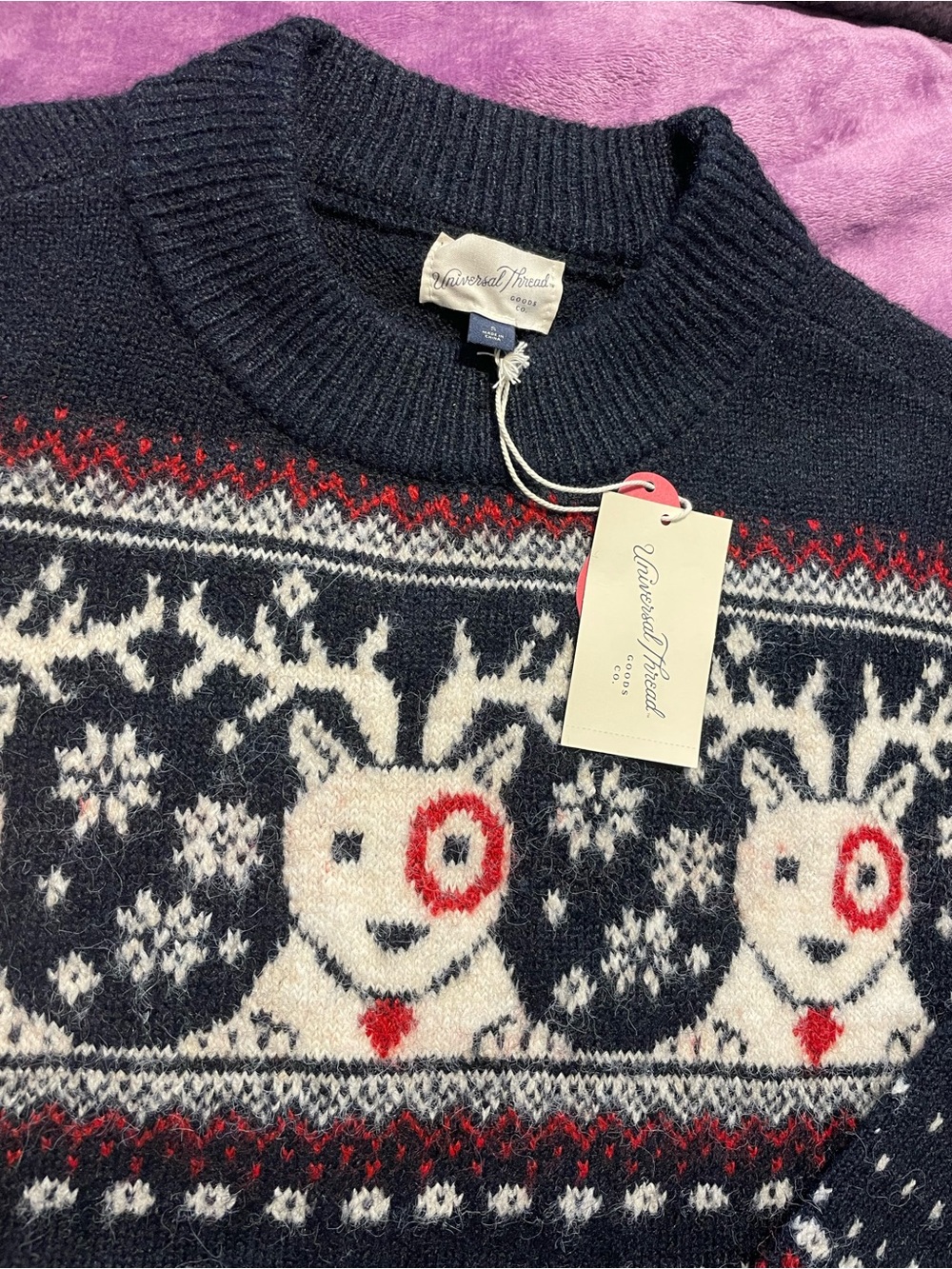 Universal Thread Dark Gray Fair Isle Sweater with Red & White Pattern - Picture 5 of 6